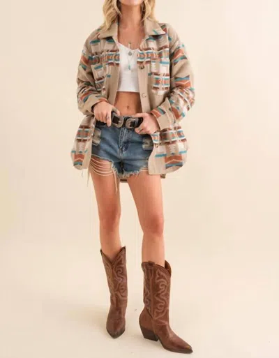 Blue B Exclusive Aztec Shirt Jacket In Taupe Teal In Multi