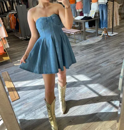 Blue Blush Corset Strapless Denim Dress In Light Wash