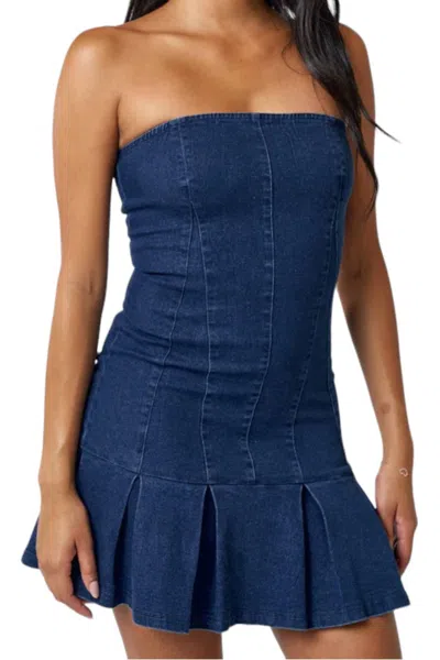 Blue Blush Corset Tube Dress In Dark Wash In Blue