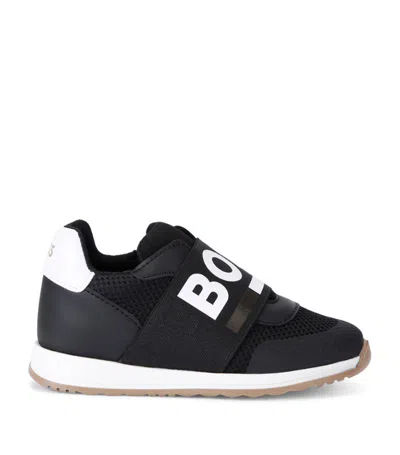 Bosswear Kids' Logo Slip-on Trainers In 黑色