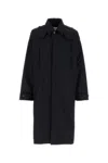BOTTEGA VENETA NAVY BLUE NYLON BLEND TRENCH COAT