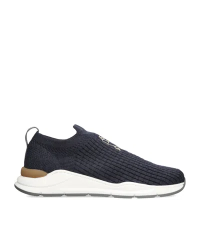 Brunello Cucinelli Kids' Knitted Slip-on Sneakers In Navy