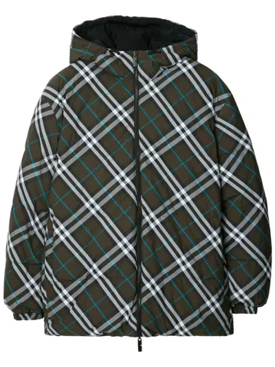 Burberry Multicolorreversible Down Jacket With All-over Check Motiv In Tech Fabric Man