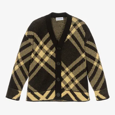 Burberry Kids' Check-pattern V-neck Buttoned Cardigan In Black