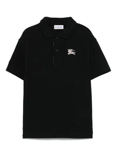 Burberry Kids' Equestrian Knight-embroidered Polo Shirt In Black