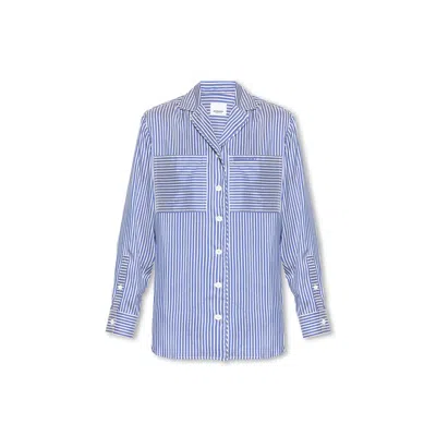 Burberry Logo Embroidered Striped Pyjama Shirt In Blue/white