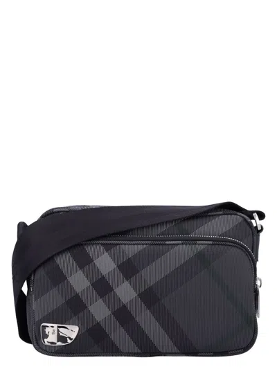 Burberry Men's Grid Crossbody Bag In Charcoal