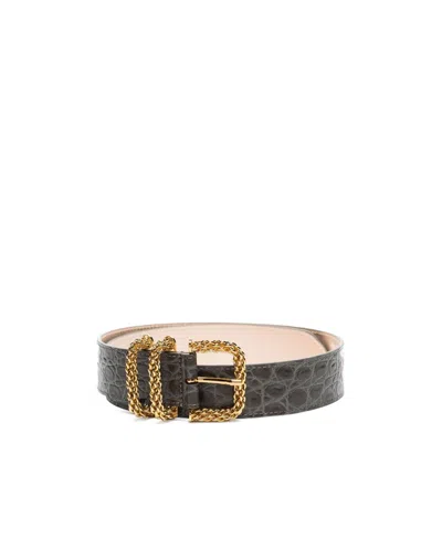 By Far Katina Croc-effect Leather Belt In Black