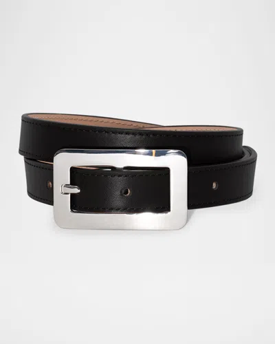 By Far Quadro Calf Leather Belt In Black
