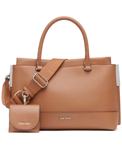 Calvin Klein Bianca Triple Compartment Convertible Satchel In Caramel