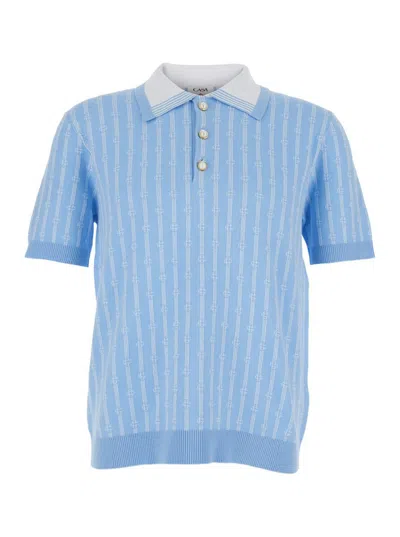 Casablanca Light Blue Polo With Classic Collar And All-over Logo Motif In Cotton Man In Multi