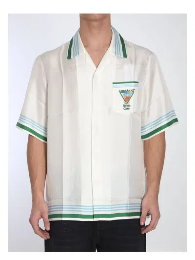 Casablanca Metaphysical Tennis Icon Convertible-collar Printed Silk-twill Shirt In Unknown