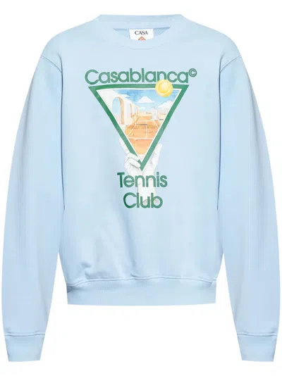 Casablanca Blue Metaphysical Tennis Icon Sweatshirt In Light Blue