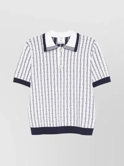 Casablanca Monogram Knit Polo Shirt In Navy