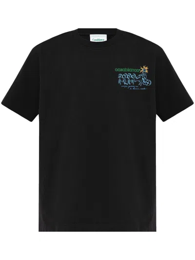 Casablanca Pentathlon Printed Cotton T-shirt In Black