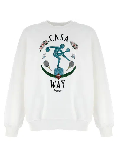 Casablanca White Sweatshirt With Statue En Marbre Embroidery In Cotton Man