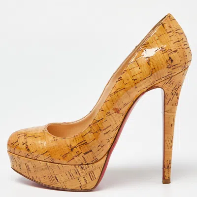 Pre-owned Christian Louboutin Beige Cork Bianca Platform Pumps Size 37.5