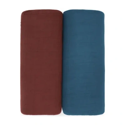 Comfy Cubs Muslin Swaddle Blanket, 2 Pack In Wine & Neptune