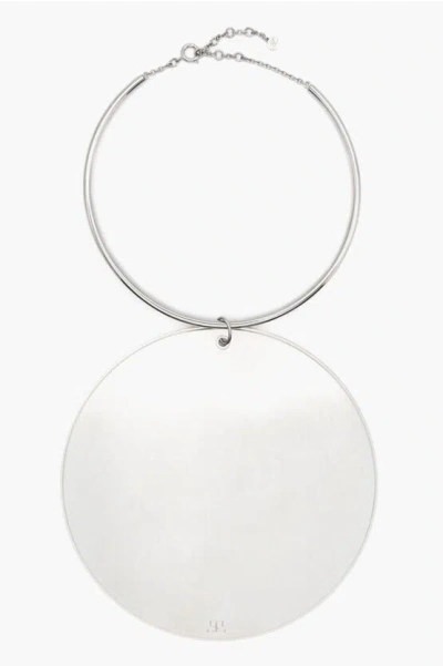 Courrèges Holistic Circle Necklace With Engraved Logo In Silver