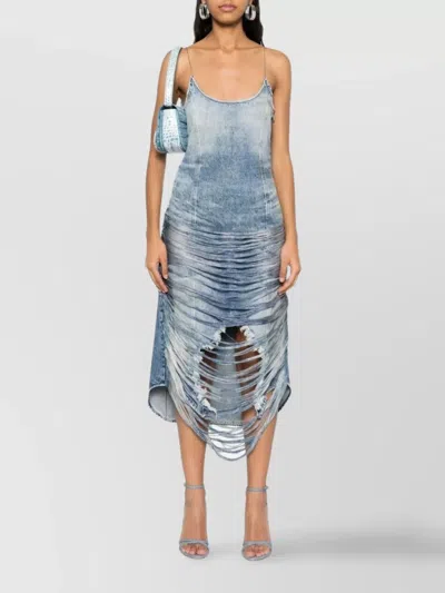 Diesel Fringe Mini Dress Asymmetric Hem In Blue