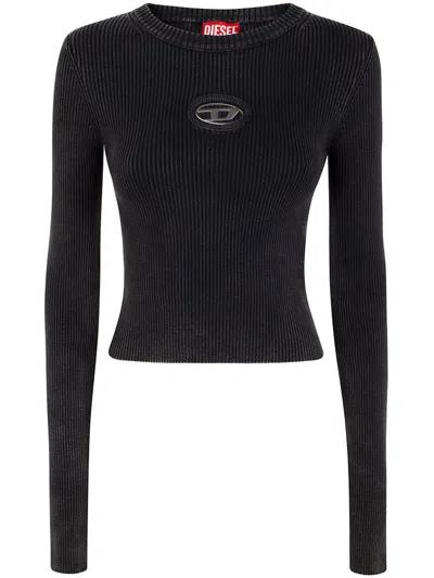 Diesel 'm-valari' Black Sweater With Oval D Logo Plaque On The Front In Viscose Blend Woman