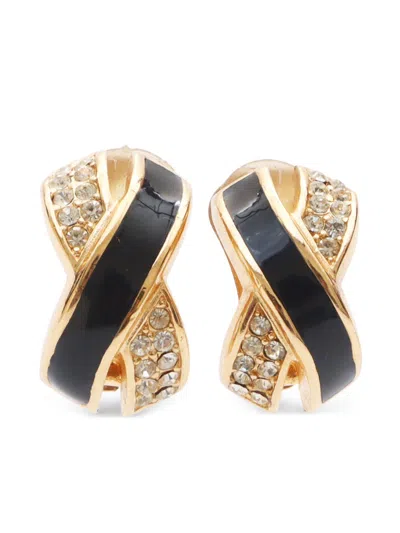 Pre-owned Dior 2000s Rhinestone Clip-on Earrings In Black