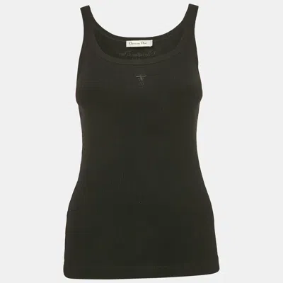 Pre-owned Dior Black Logo Embroidery Cotton Rib Knit Tank Top S