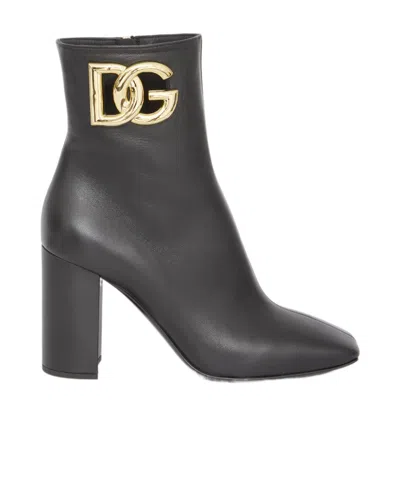 Dolce & Gabbana 90mm Logo-lettering Leather Boots In Black