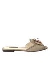 Dolce & Gabbana Beige Logo Pearl Flats Sandals Slides Shoes In Beige