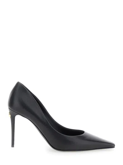 Dolce & Gabbana Black Pointed Pumps With Dg Detail In Leather Woman
