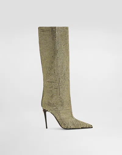 Dolce & Gabbana Calfskin Boots In Nero/oro