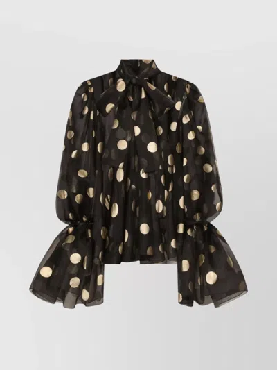 Dolce & Gabbana Polka-dot Silk Organza Jacquard Blouse In Black