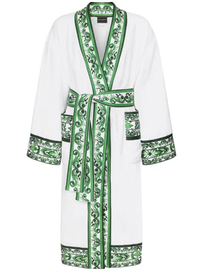 Dolce & Gabbana Contrasting-border Bath Robe In Weiss