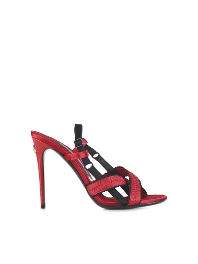 Dolce & Gabbana 105mm Crossover-strap Satin Sandals In Red