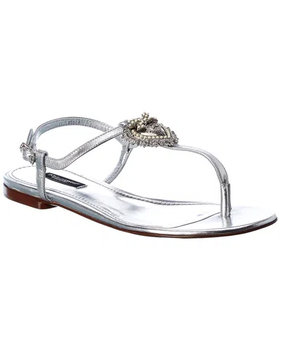 Dolce & Gabbana Flip Flop Sandals Silver Leather In Argento
