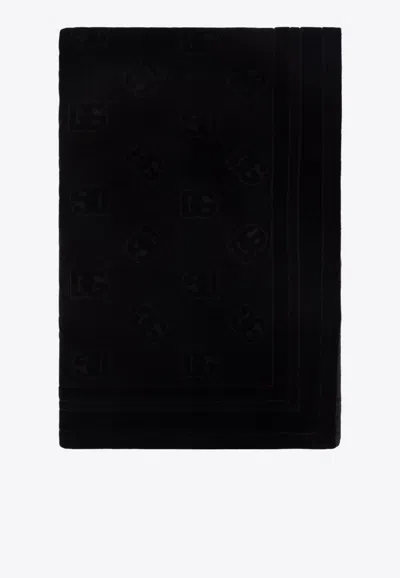 Dolce & Gabbana Dg Logo Jacquard Beach Towel In Black