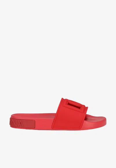 Dolce & Gabbana Dg Millenials Rubber Slides In Red