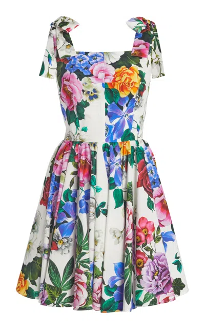Dolce & Gabbana Floral-print Cotton-blend Poplin Mini Dress In White