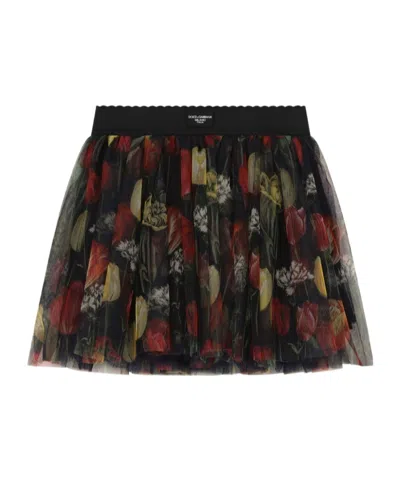 Dolce & Gabbana Kids' Floral Print Skirt In Black