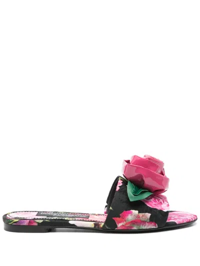 Dolce & Gabbana Floral-print Slides In Pink