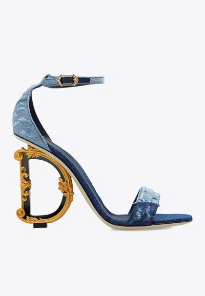 Dolce & Gabbana Patchwork Denim Sandals With Baroque Dg Heel In 8m800 Denim