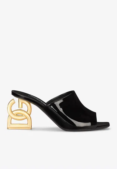 Dolce & Gabbana Keira 75 Dg Pop Heel Patent Leather Mules In Black