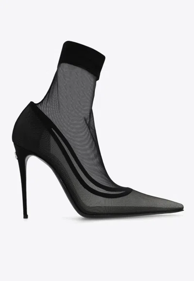 Dolce & Gabbana Kim 105 Sheer Sock Ankle Boots In White