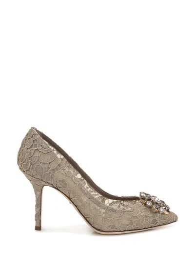 Dolce & Gabbana Bellucci 90 Taormina Lace Pumps With Crystal Detail In Beige