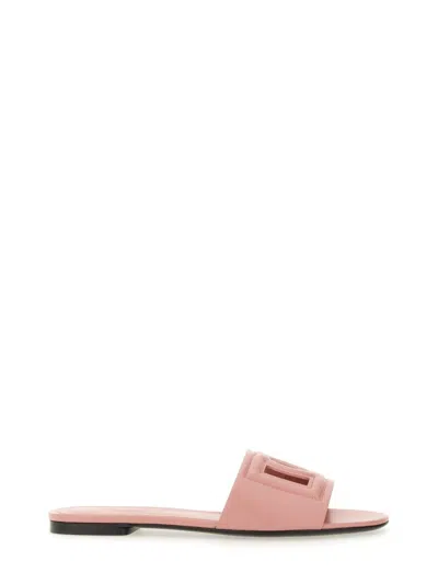 Dolce & Gabbana Leather Slide Sandal In Pink