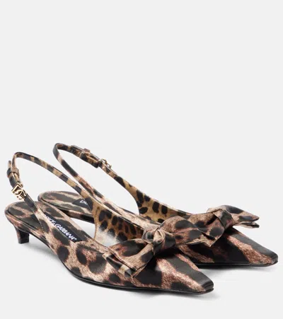 Dolce & Gabbana Leo 30 Printed Satin Slingback Pumps In Brown