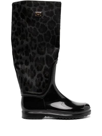 Dolce & Gabbana Leopard-print Boots In Black