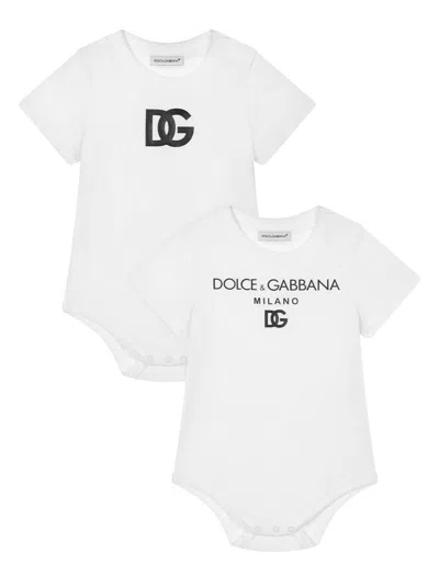 Dolce & Gabbana Babies' Logo-print Cotton Body Set In White