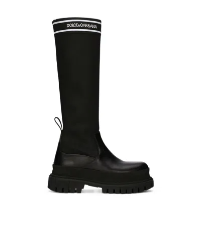 Dolce & Gabbana Logo-print Pull-on Boots In Black