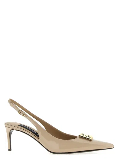 Dolce & Gabbana Leather Slingbacks In Beige